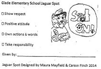 Jaguar Spot Designed by Maura Mayfield and Carson Finch, 4th Graders at Glade Elementary School